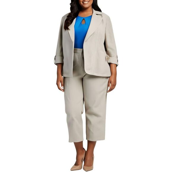 Kasper Womens Beige Pocket Linen Open-Front Blazer Plus NWT - Picture 1 of 2